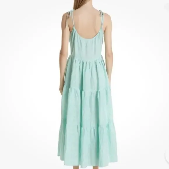 Mille resort & Travel Maui Tiered Linen Maxi Dress Green Striped small NWT - Picture 5 of 11